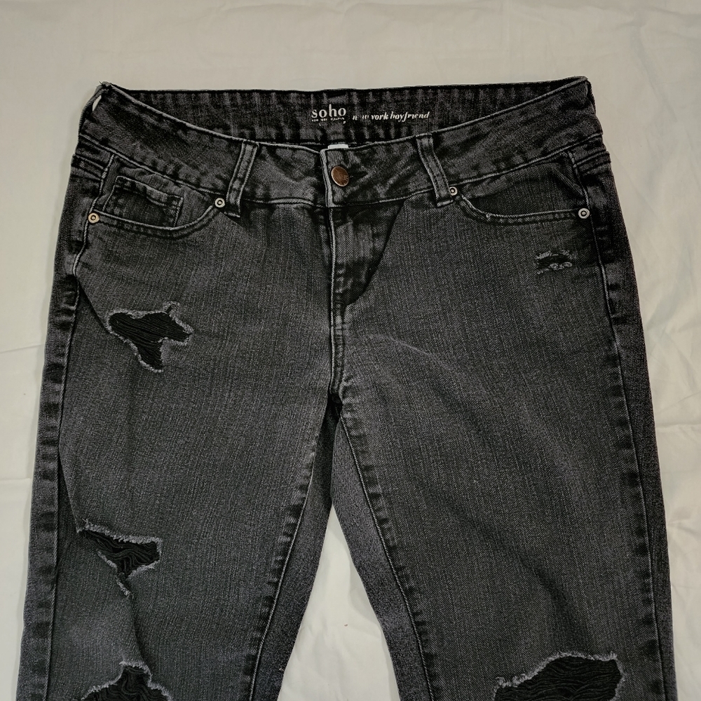 New York & Co. Women's Cropped Distressed Cuffed Boyfriend Black Jeans 👖 - Picture 2 of 13